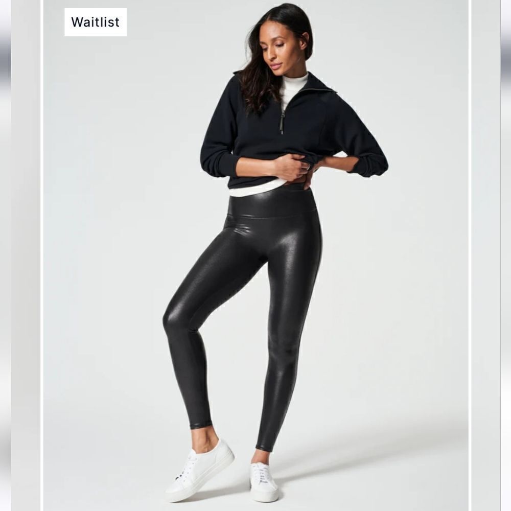 SPANX Faux Leather Black Leggings Size XL